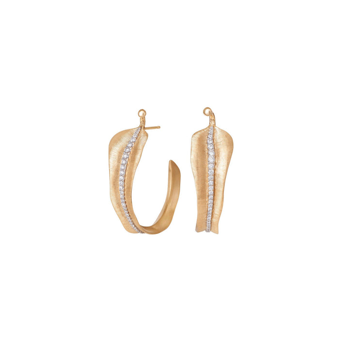 Large Leaves 18K Gold Earrings w. Diamonds
