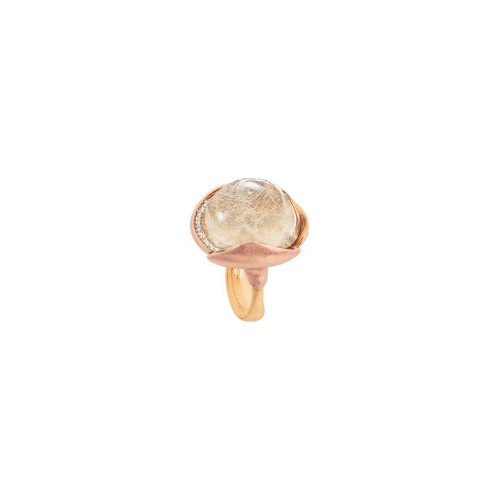 Lotus 4 18K Gold Ring w. Quartz & Diamonds