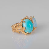 BoHo Double 18K Guld Ring m. Diamant, Opal & Turkis