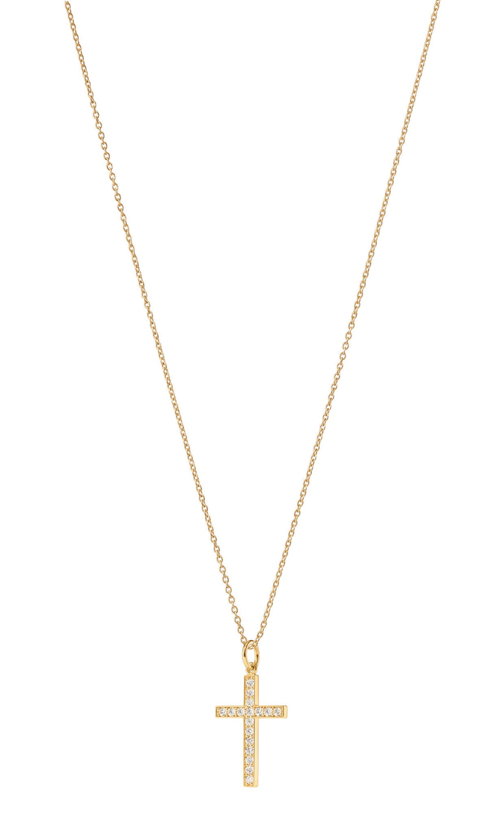 Cross Pavé 18K Gold Pendant w. Diamonds