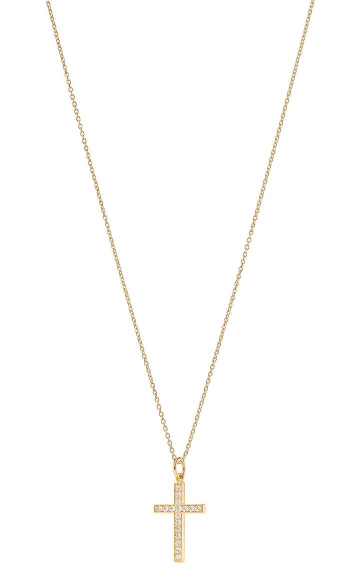 Cross Pavé 18K Gold Pendant w. Diamonds