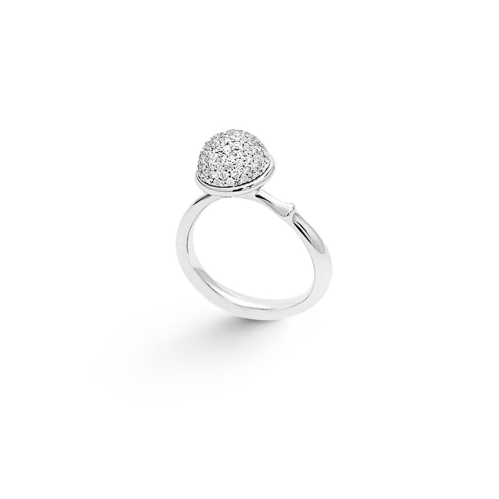Stor Lotus Pavé 18K Hvidguld Ring m. Diamanter