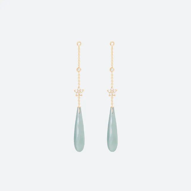 Shooting Stars 18K Gold Earring-pendant w. Diamonds & Aquamarine