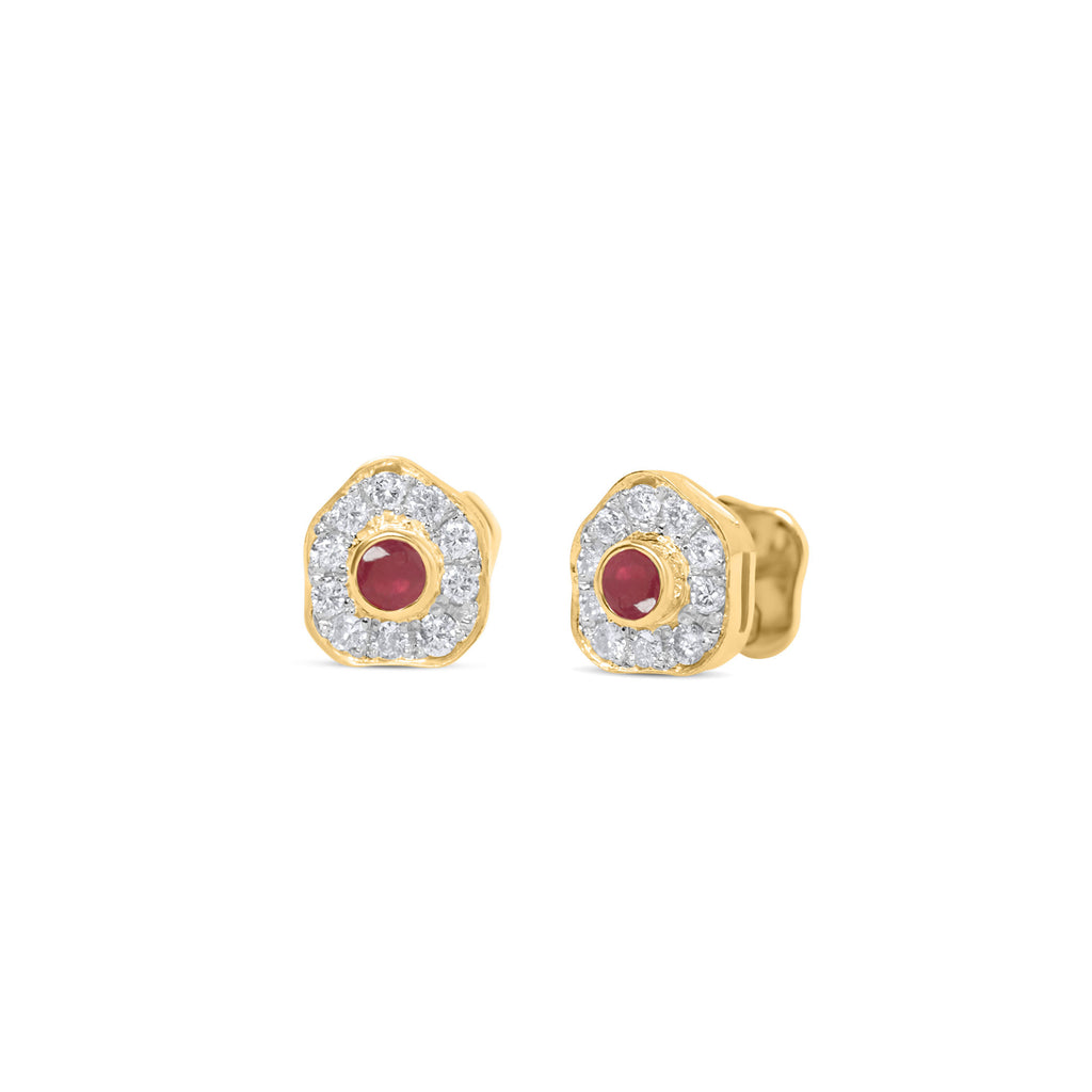 Desert Rose 18K Gold Earrings w. Rubies & Diamonds