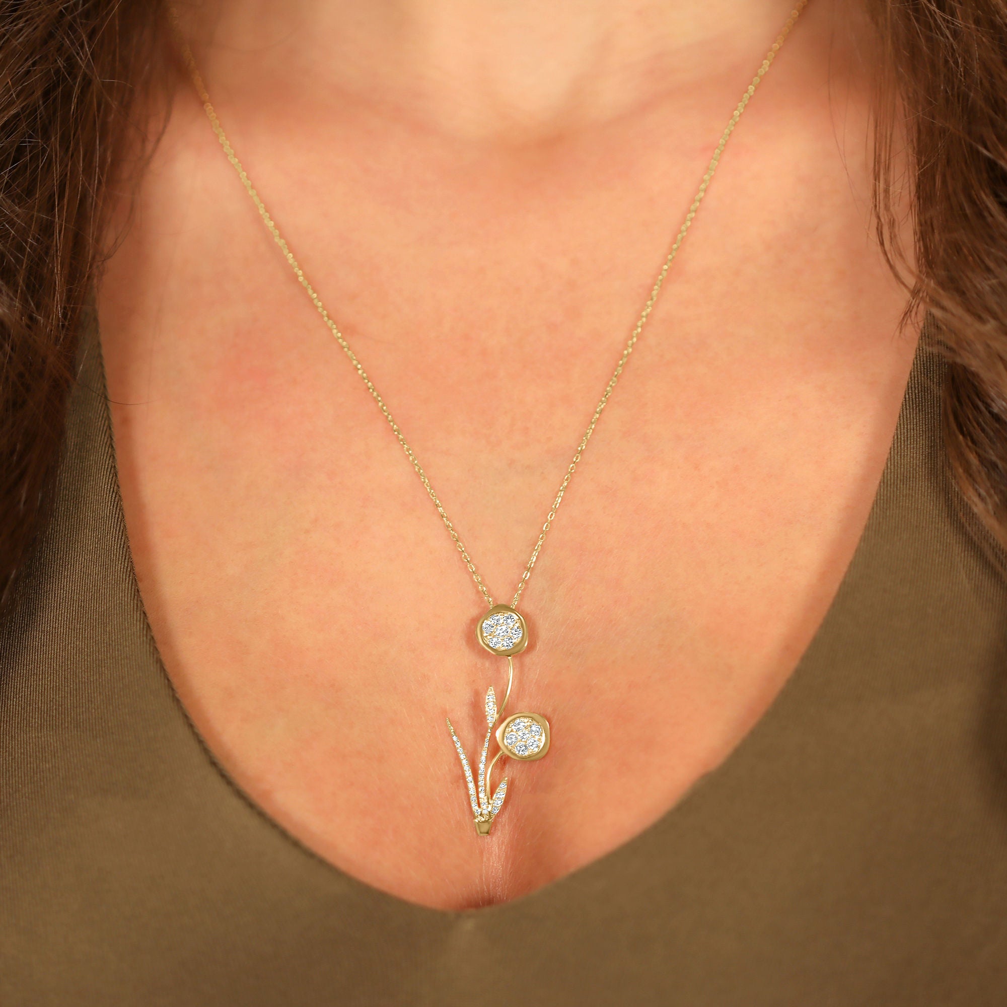 Desert Rose Bouquet 18K Gold Necklace w. Diamonds