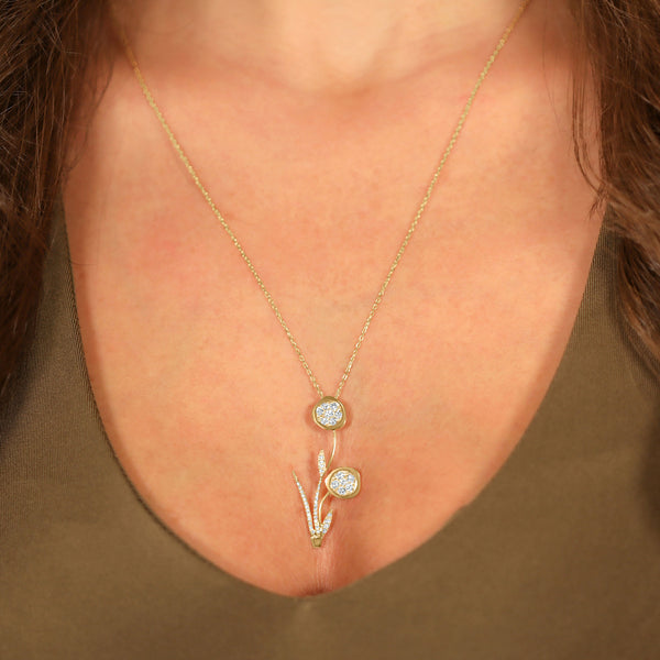 Desert Rose Bouquet 18K Gold Necklace w. Diamonds