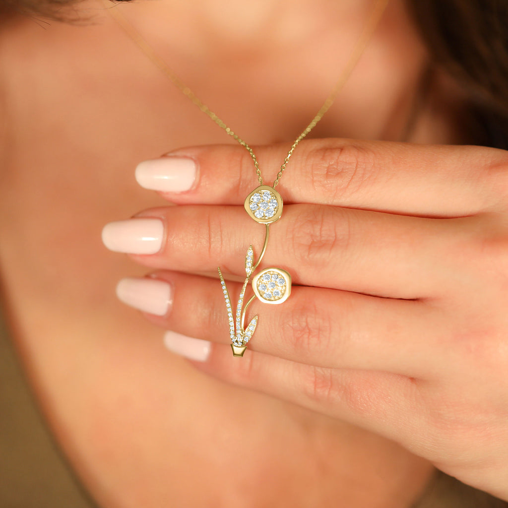 Desert Rose Bouquet 18k Guld Halskæde m. Diamanter