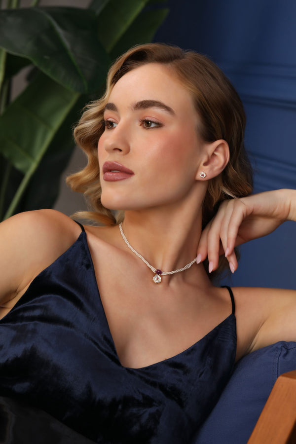 Desert Rose 18K Gold Necklace w. Rubies, Pearls & Diamonds