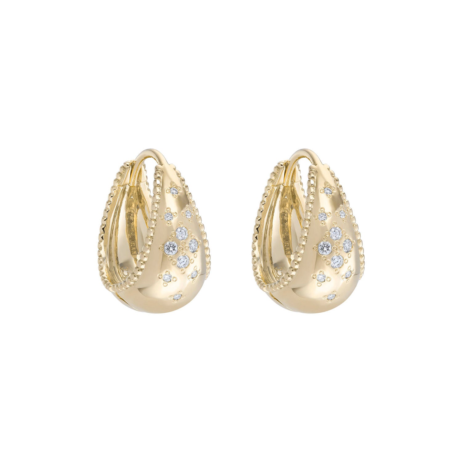 Large Dôme Diamond Scatter 9K Gold Hoops w. Diamond
