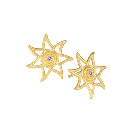 Sun Small 18K Gold Earrings w. 0.019ct Diamonds