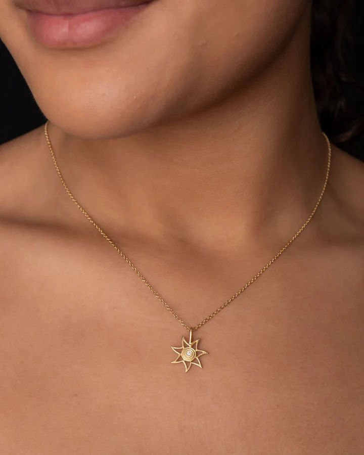 Sun Small 18K Gold Pendant w. 0.019ct Diamond