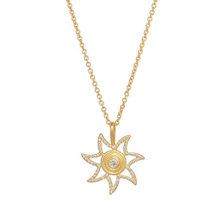 Sun Large 18K Gold Pendant w. 0.034ct Diamonds