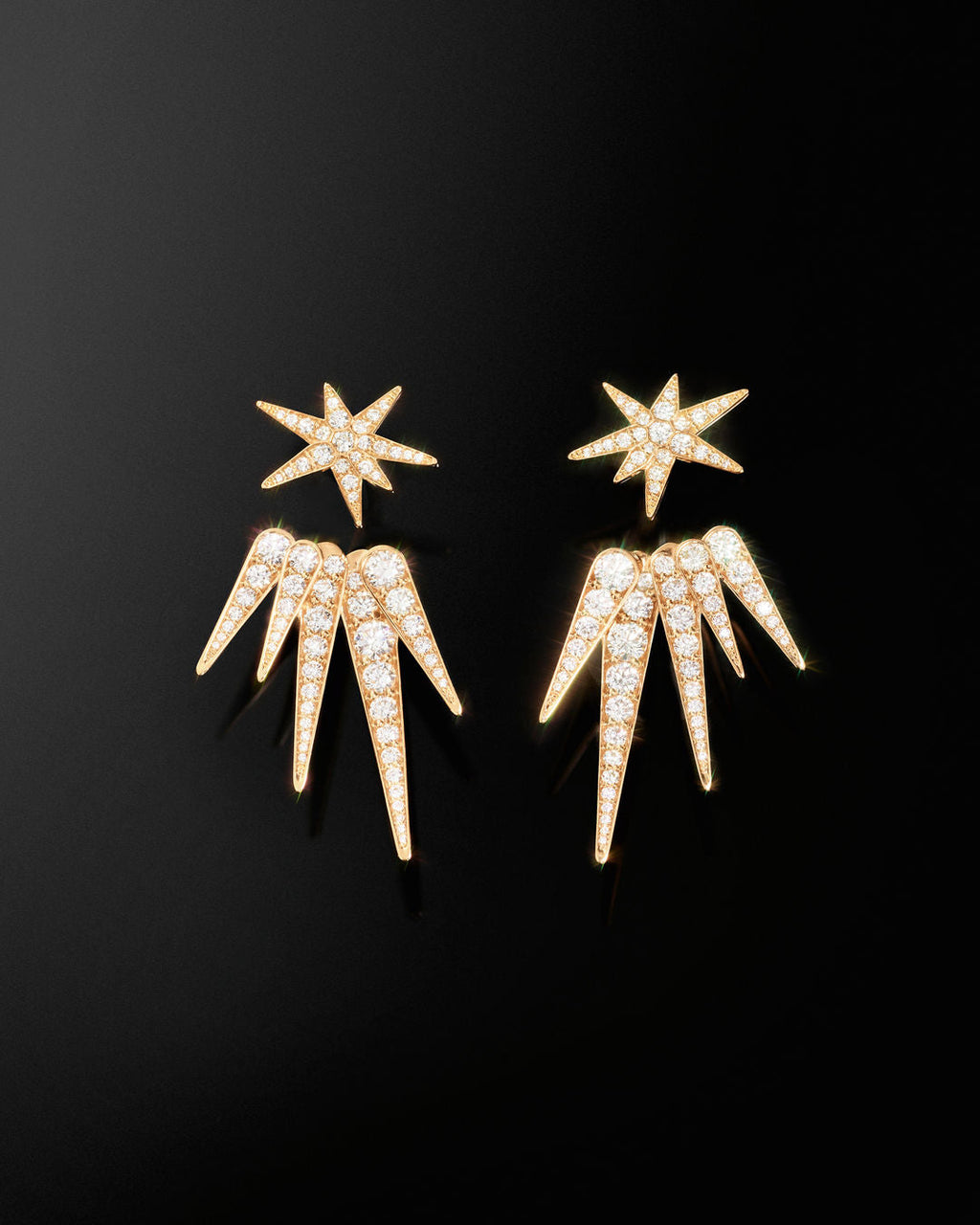 Funky Shooting Stars 5-pointed 18K Gold Earring-pendant w. Diamonds