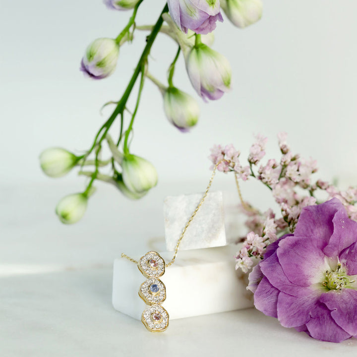 Desert Rose 18K Gold Necklace w. Sapphires and Diamonds