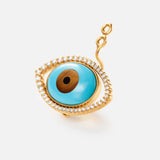 Evil Eye 18K Gold Earring Pendant w. Tiger's Eye, Onyx, Turquoise & Diamond
