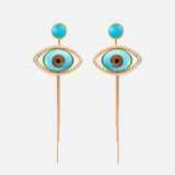 Evil Eye 18K Gold Earring Pendant w. Tiger's Eye, Onyx, Turquoise & Diamond