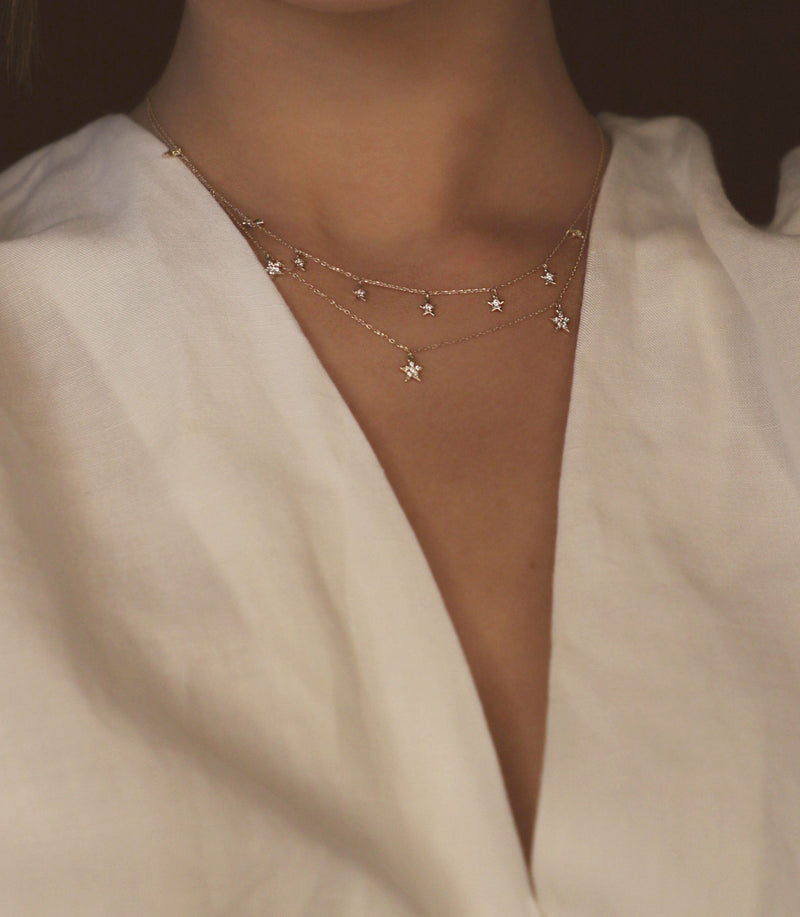 Tiny Star 18K Whitegold Necklace w. Diamonds