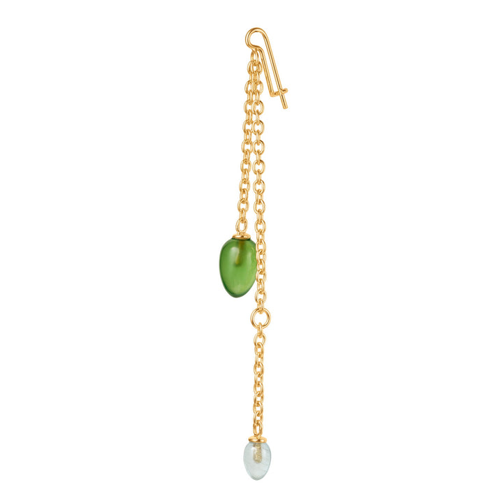 Young Fish 18K Guld Ørerings-vedhæng m. Serpentine & Akvamarin Drops
