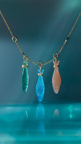 Young Fish 18K Gold Pendant w. Blush Fish