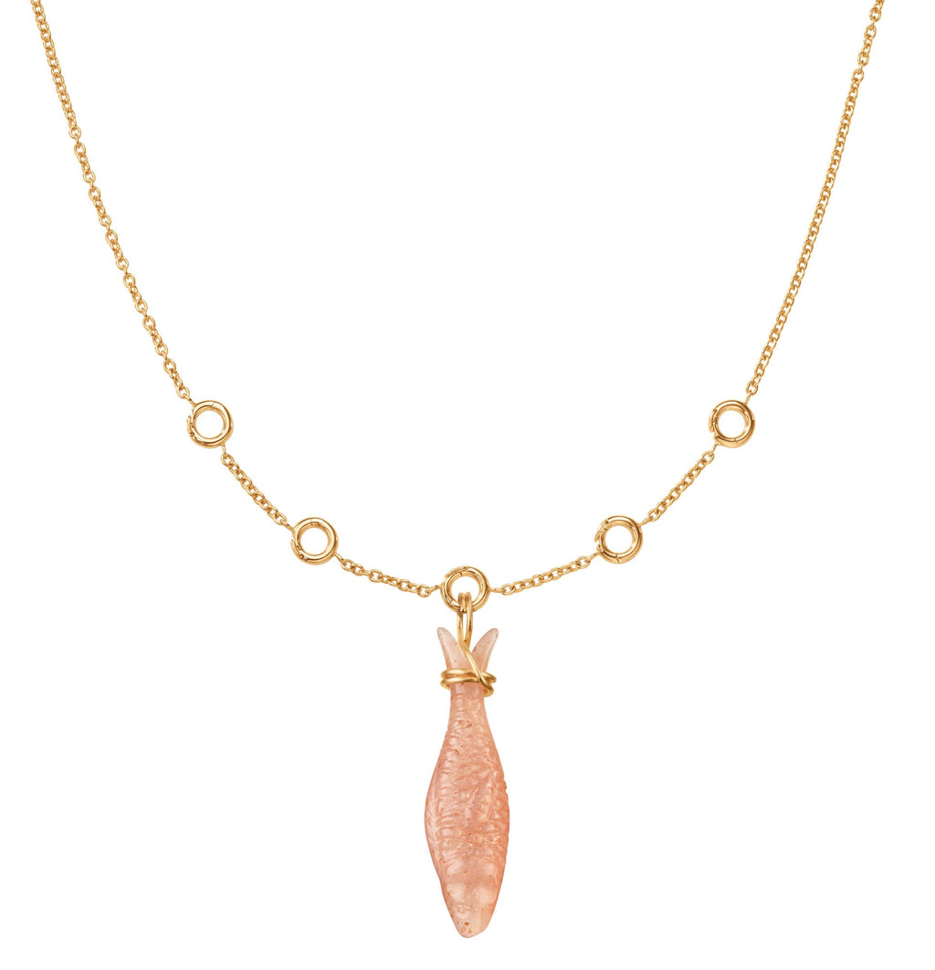 Young Fish 18K Gold Pendant w. Blush Fish