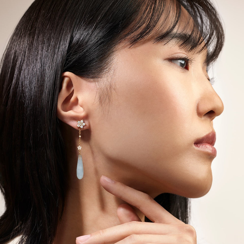 Shooting Stars 18K Gold Earring-pendant w. Diamonds & Aquamarine