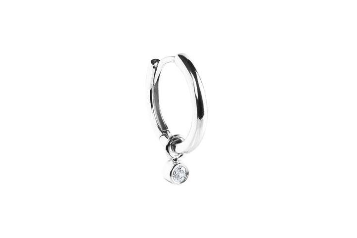 Diamond Hoop Charm 14K White Gold Earring-pendant