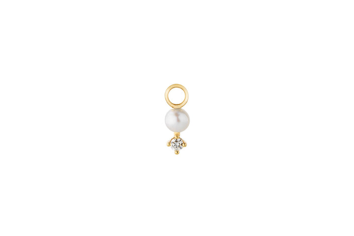 Diamond & Pearl Hoop Charm 14K Gold Earring-pendant