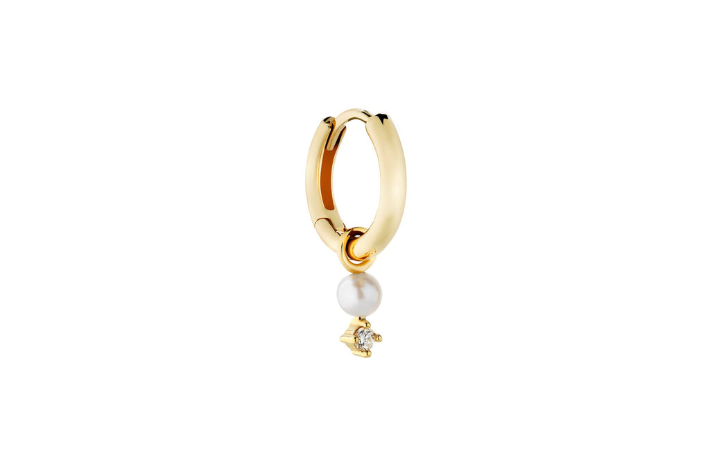 Diamond & Perle Hoop Charm 14K Gold Ohrring-Pendant