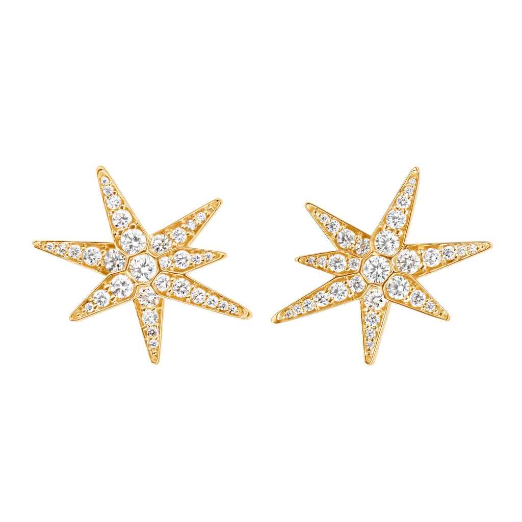 Medium Funky Shooting Stars 18K Gold Stud w. Diamonds
