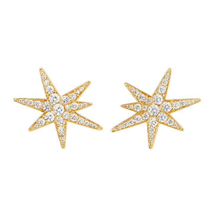 Medium Funky Shooting Stars 18K Gold Stud w. Diamonds