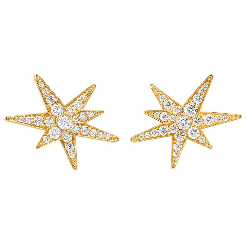 Small Funky Shooting Stars 18K Gold Stud w. Diamonds