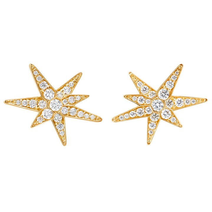 Small Funky Shooting Stars 18K Gold Stud w. Diamonds