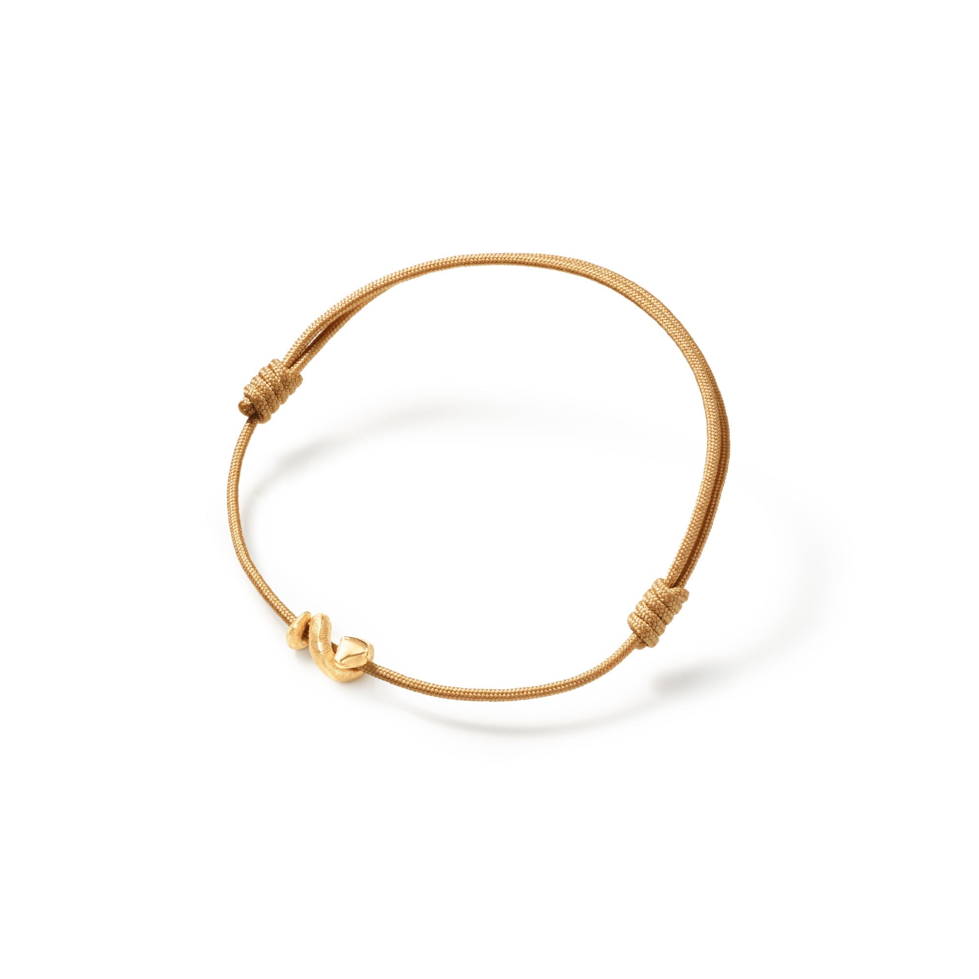 Snakes Mini 18K Gold Pendant w. Beige String