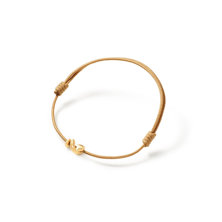 Snakes Mini 18K Gold Pendant w. Beige String
