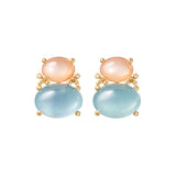 BoHo 18K Gold Earrings w. Diamonds, Moonstones & Aquamarines