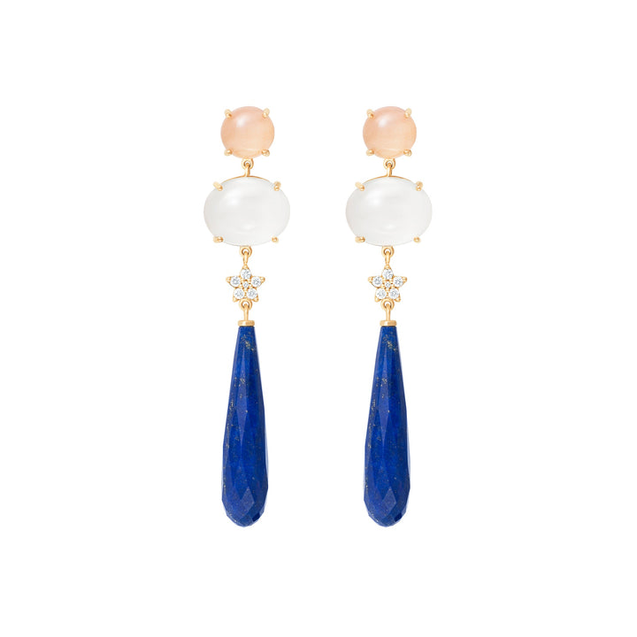 Special Edition 18K Gold Earrings w. Diamond, Amber & Aquamarine