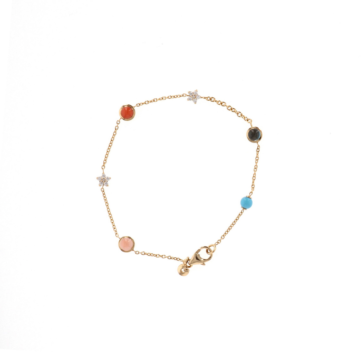 Magic Circus 18K Gold Bracelet w. Turquoise, Topaz, Coral & Diamonds