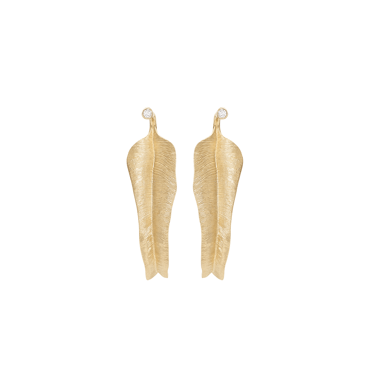 Small Leaves 18K Gold Hoops w. Diamonds