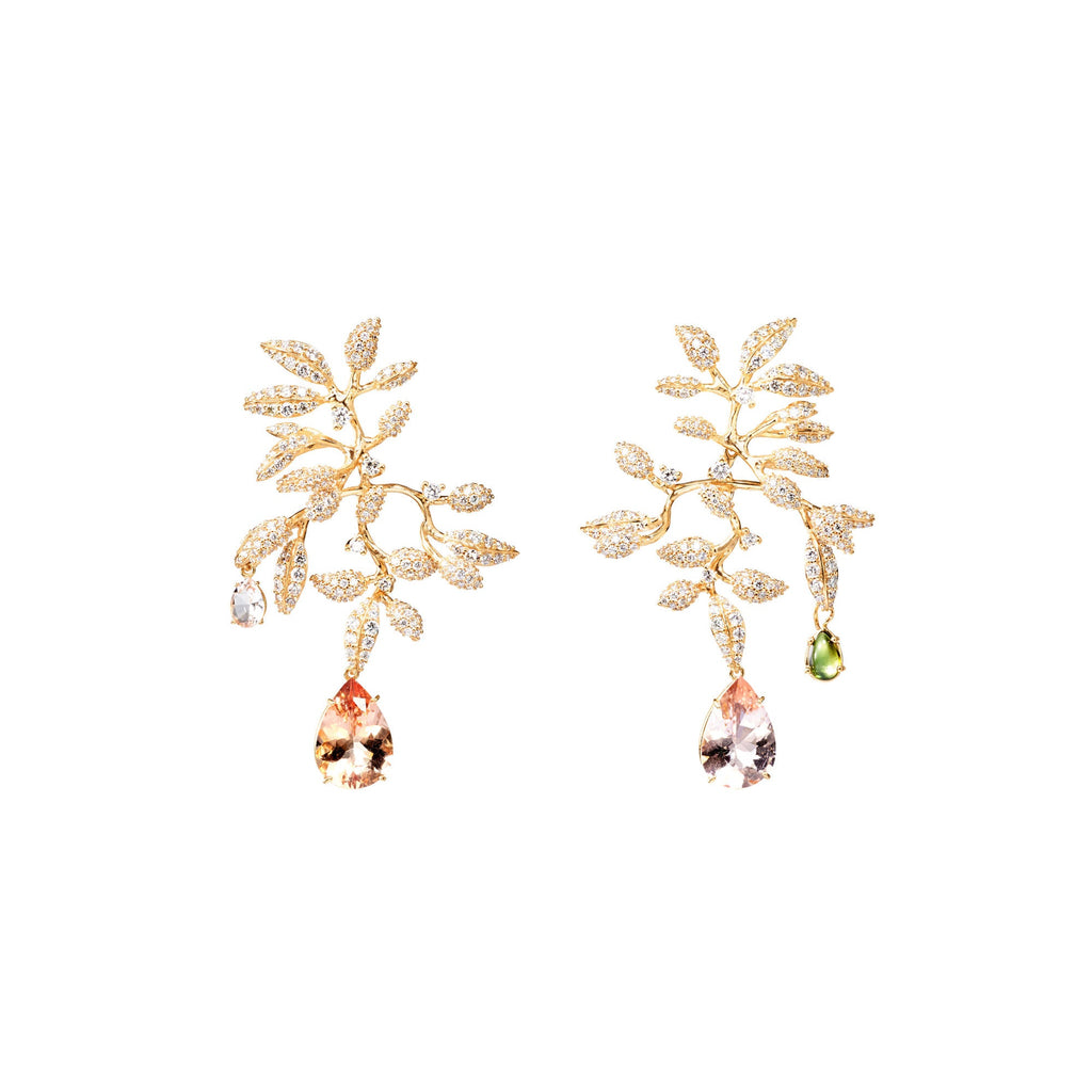 Gipsy 18K Gold Earring w. Diamond & Morganite