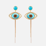 Evil Eye 18K Gold Earring Pendant w. Tiger's Eye, Onyx, Turquoise & Diamond