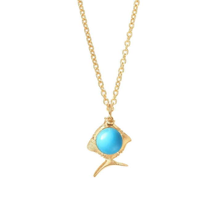 Young Fish 18K Gold Pendant w. Turquoise