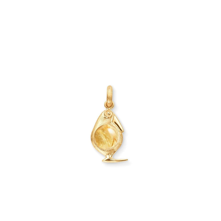 Bird Family  18K Gold Charm w. Lock & Rutil Quarts