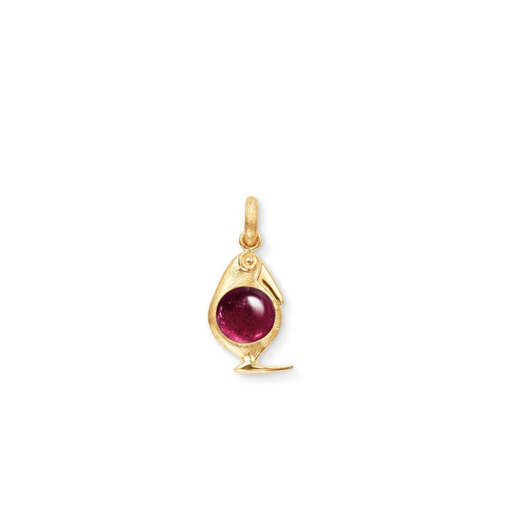 Bird Family 18K Gold Charm w. Lock & Tourmaline
