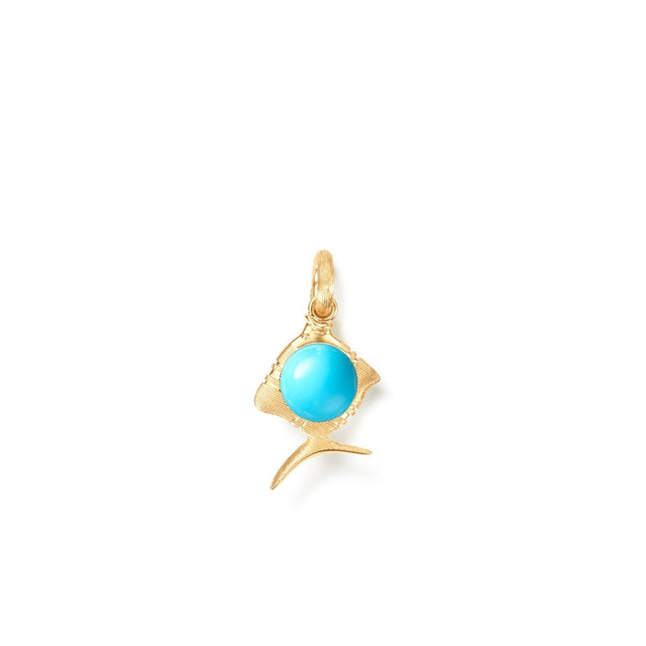 Young Fish 18K Gold Charm w. Lock & Turquoise