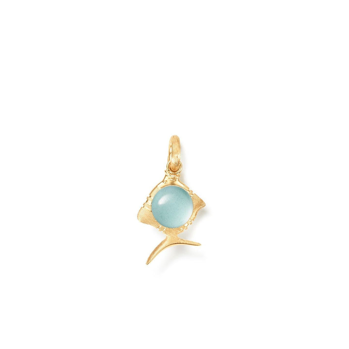 Young Fish 18K Gold Charm w. Lock & Aquamarine