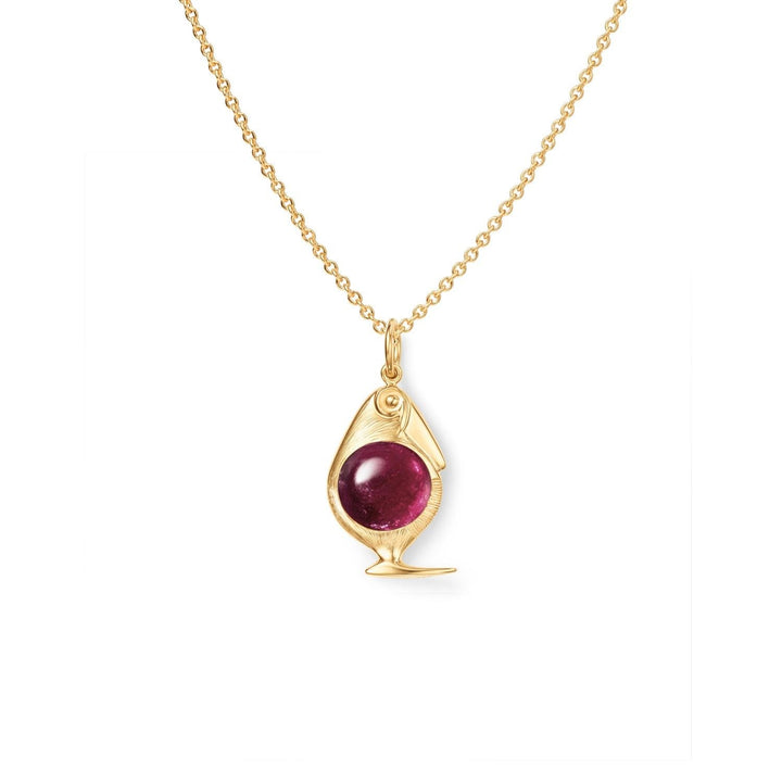 Bird Family 18K Gold Pendant w. Tourmaline