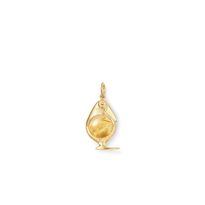 Bird Family 18K Gold Pendant w. Rutil Quartz