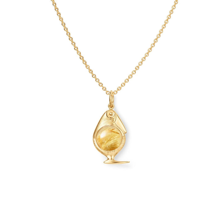Bird Family 18K Gold Pendant w. Rutil Quartz