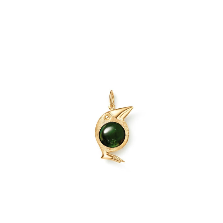 Bird Family 18K Gold Pendant w. Green Tourmaline