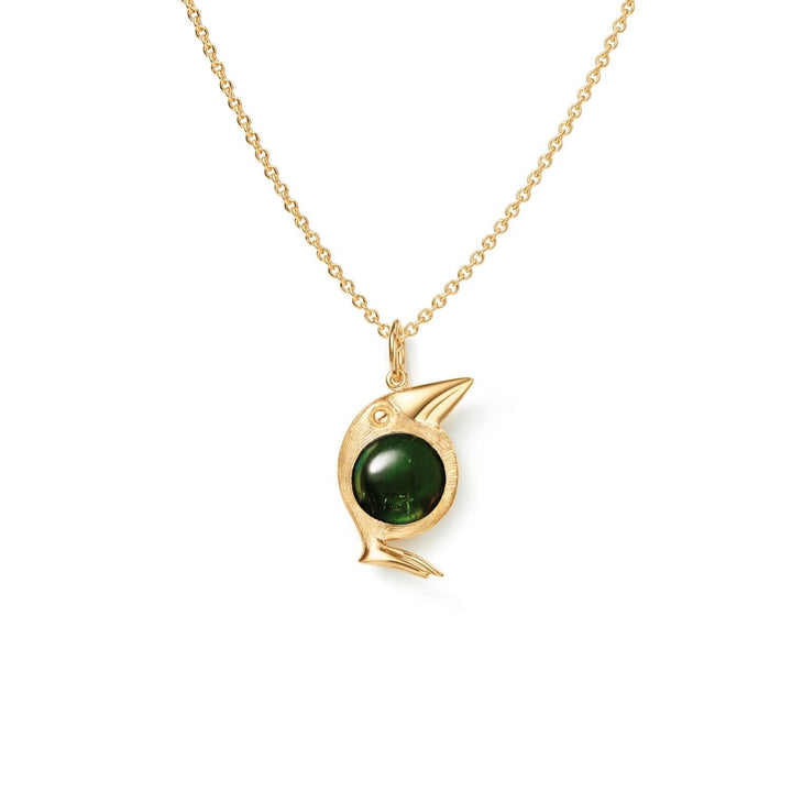 Bird Family 18K Gold Pendant w. Green Tourmaline